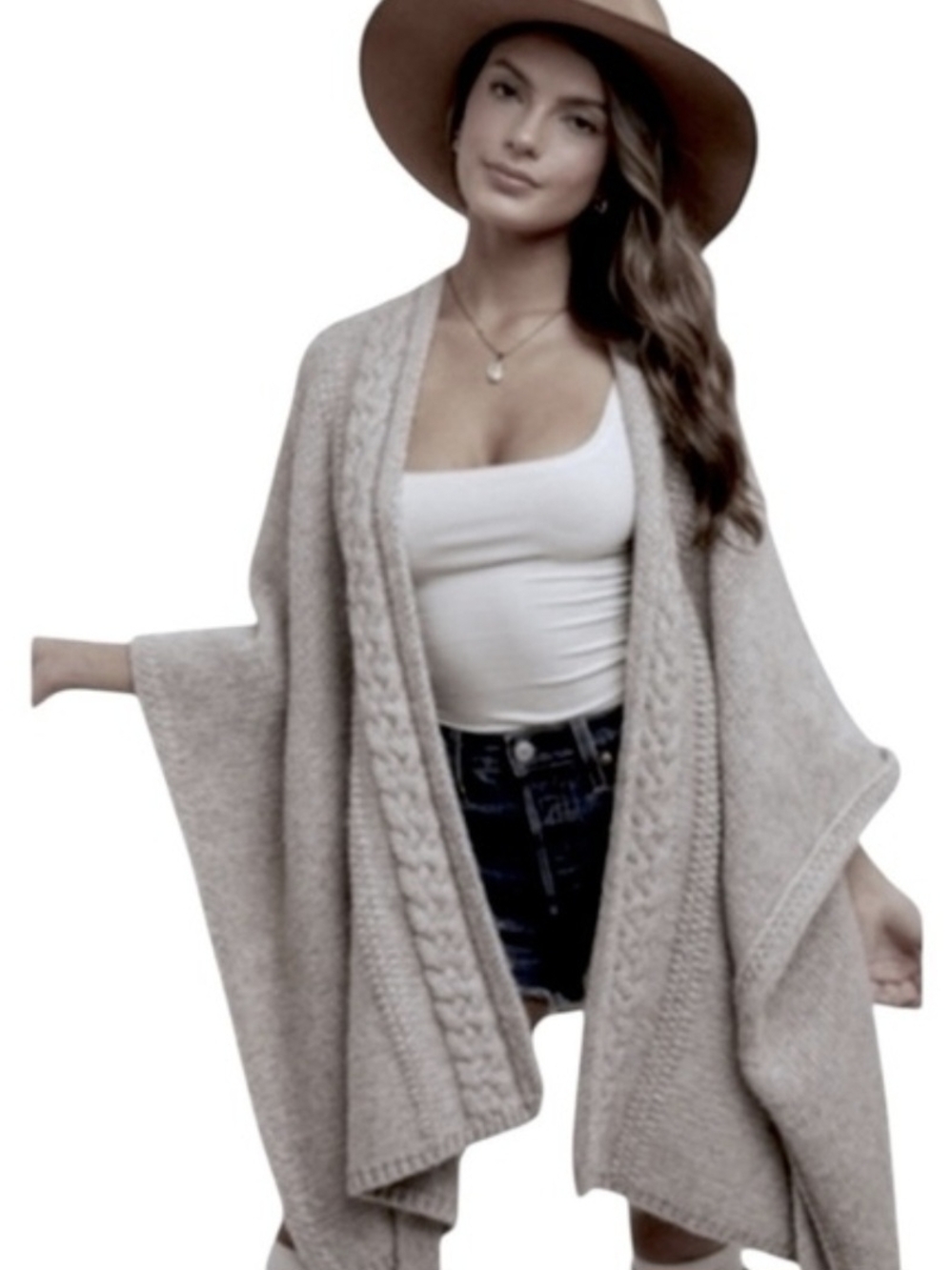 Cupcakes & Cashmere Poncho Sweater Open Cardigan Gray Chunky Knit One Size